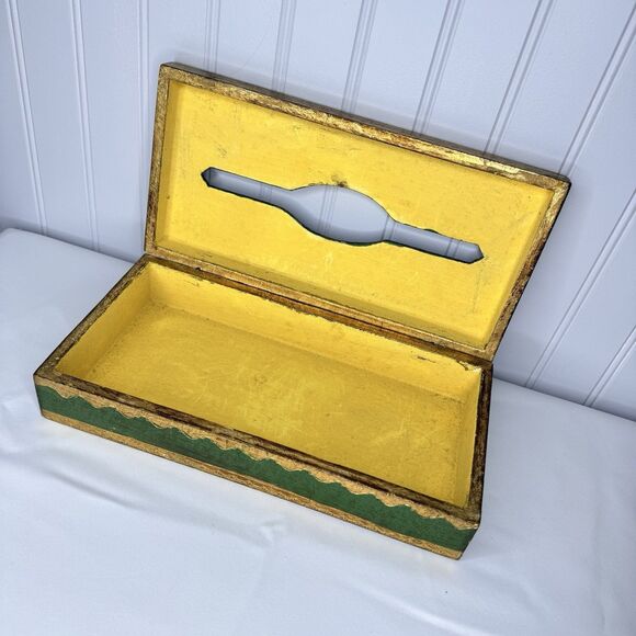 Vintage Florentine Tissue Box Green & Gold Gilt Gild Gilded Made in Italy - Picture 3 of 10